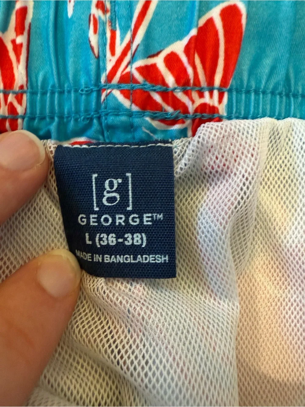 George Aqua Swim Trunks with Red Lobster Print